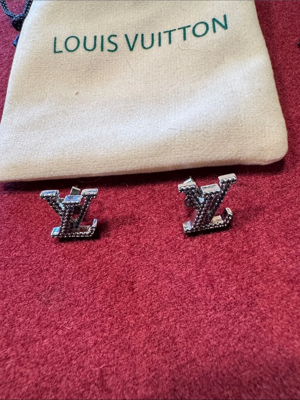 Louis Vuitton Silver LV Monogram Crystal Cufflinks